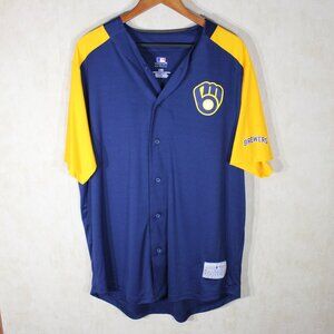 Milwaukee Brewers Navy/Gold Grand Slam Full-Button Jersey Sz L